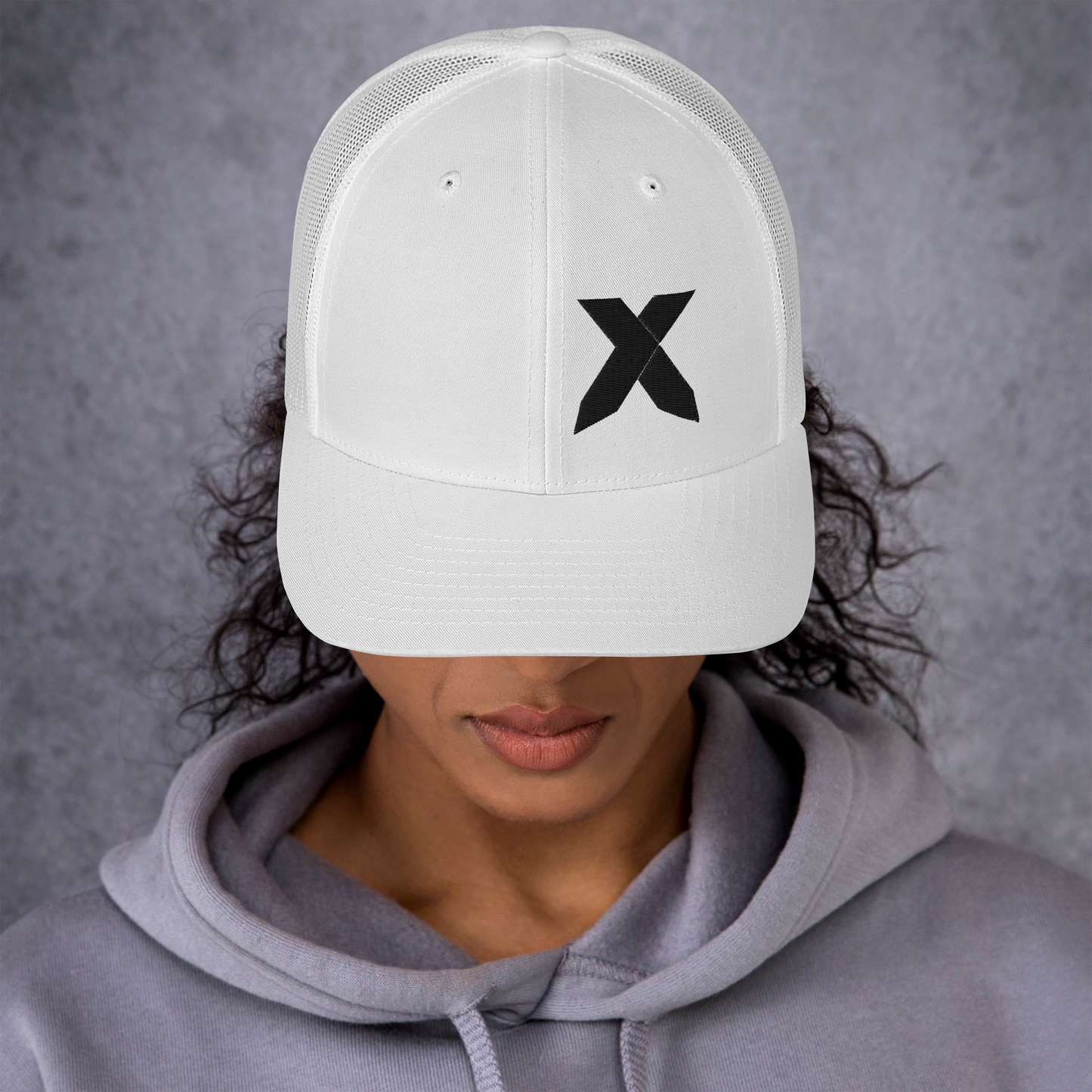 X Black Stitch Trucker Cap