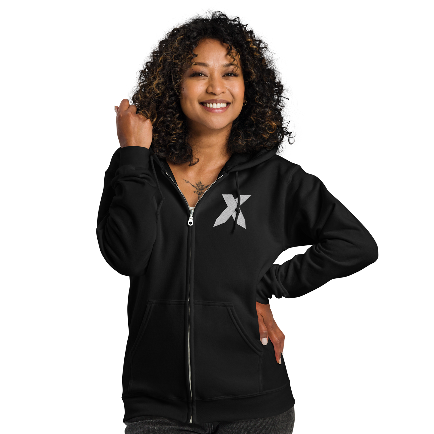 NXS Logo Zip-Up Hoodie (White Stitch)